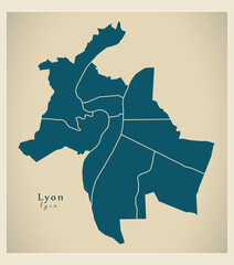 Modern City Map - Lyon city of France with boroughs
