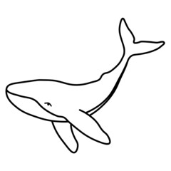 Obraz premium Humpback whale minimalist simple outline vector logo illustration. Isolated contour whale drawing on white background