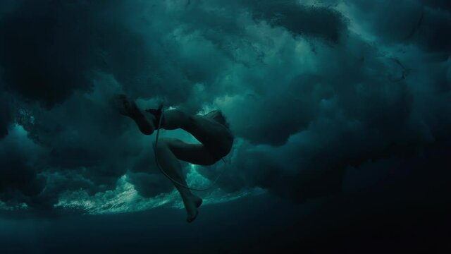 Woman surfer survives the ocean wave's hit in Maldives