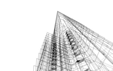 wireframe linear 3d drawing of building