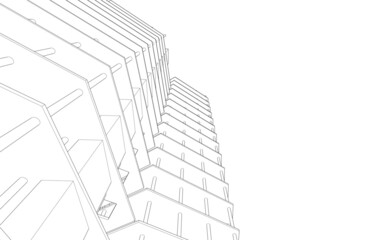 wireframe linear 3d drawing of building