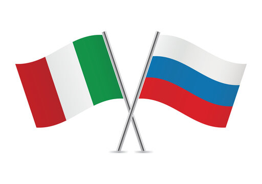 Italy and Russia flags. Italian and Russian flags isolated on white background. Vector illustration.