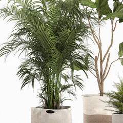 exotic plants in a white flowerpot on white background