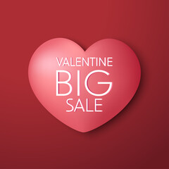 Sale on 3d Heart for website banner or poster sale. Pastel color, Vector illustration. Valentine sale poster.