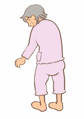 認知症　いぶかしげに後ろを振り返る高齢女性