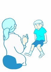 児童精神科診察　笑顔を見せる発達障害の男の子　シンプル