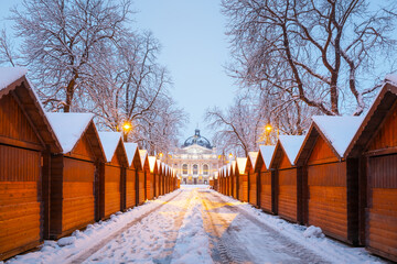 Solomiya Krushelnytska Lviv State Academic Theatre of Opera and Ballet in winter time. Wooden...