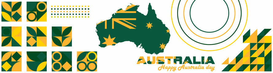 Australia Day is the official national day of Australia. Celebrated annually on 26 January. Greeting card, poster, banner concept. 