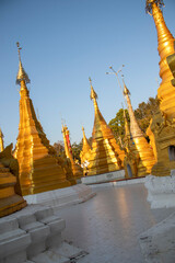 Golden pagoda's at buddhist temple