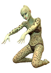 3D Rendering Female Alien on White