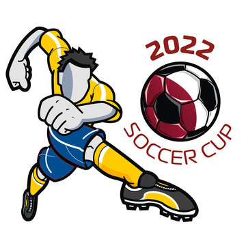 Soccer player with yellow uniform kicking the ball at the 2022 soccer cup.
