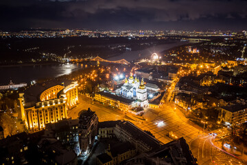 Fototapeta na wymiar Aerial night view night Kyiv