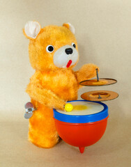 vintage drummer golden bear windup toy