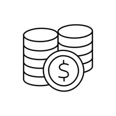 Coins Icon  in black line style icon, style isolated on white background