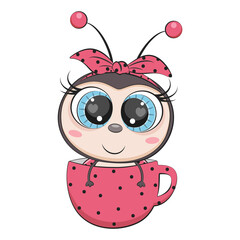 Naklejka premium Cute cartoon ladybug, ladybird. Incect. Vector illustration.