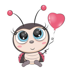 Cute cartoon ladybug, ladybird. Incect. Vector illustration.
