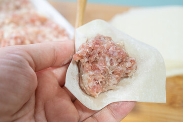 具材を包む　シュウマイ作り　