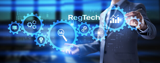 Regtech Regulation and supervision technology concept on virtual screen