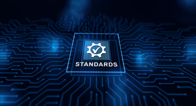 Standard. Quality control. ISO certification, assurance and guarantee. Internet business technology concept