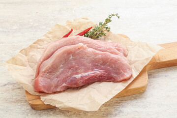 Raw pork schnitzel for roast