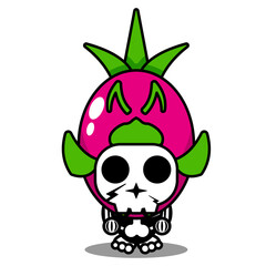 cute dragon fruit skull human mascot costume character cartoon vector