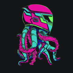 helm tentacle mecha vector logo illustration