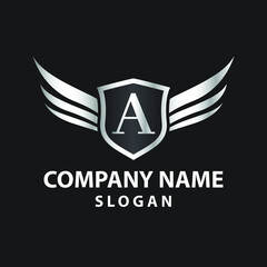 Luxury Letter A Gold Wing with Shield Logo template, Golden Wing Shield Luxury Initial Letter A logo