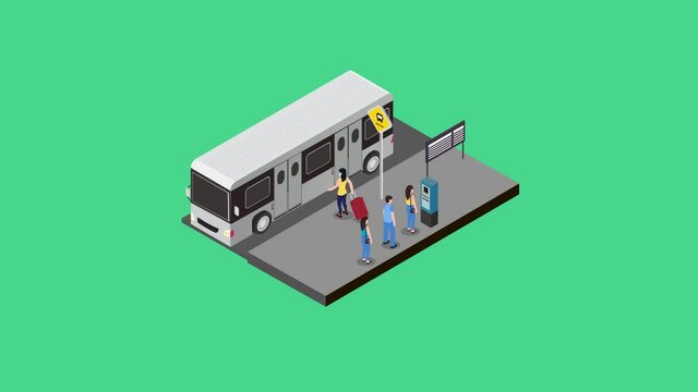 Passengers queuing at ticket bus machine