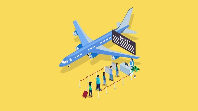 Passengers queuing to buying a flight ticket