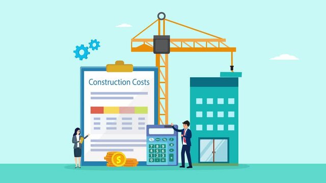 Two business people counting construction cost