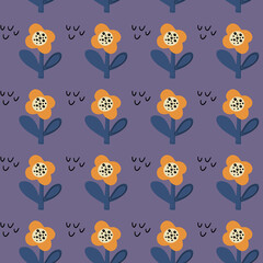 Fototapeta premium Seamless natural pattern of flowers in a simple shape. Vector print for paper, wallpaper and textile design