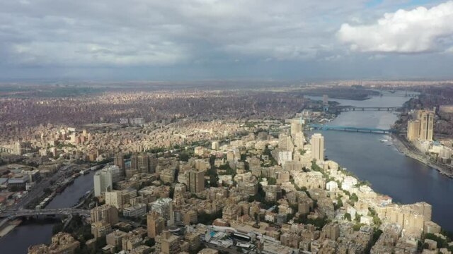 Aerial Zoom out shot of Downtown Cairo Buildings