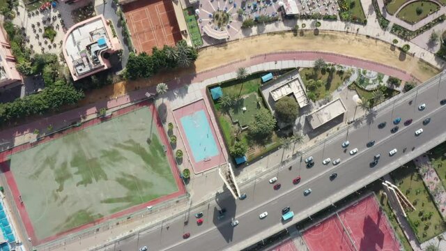 Aerial Downward drone shot of Downtown Cairo Country Club