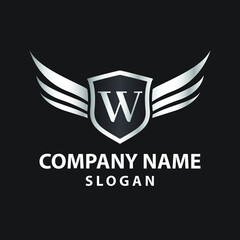 Luxury Letter W Gold Wing with Shield Logo template, Golden Wing Shield Luxury Initial Letter W logo