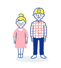 笑顔で立っている女の子と男の子