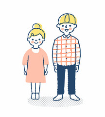 笑顔で立っている女の子と男の子