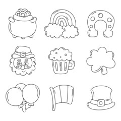 Saint patrick day thin line icons set Isolated on white background. vector illustration.