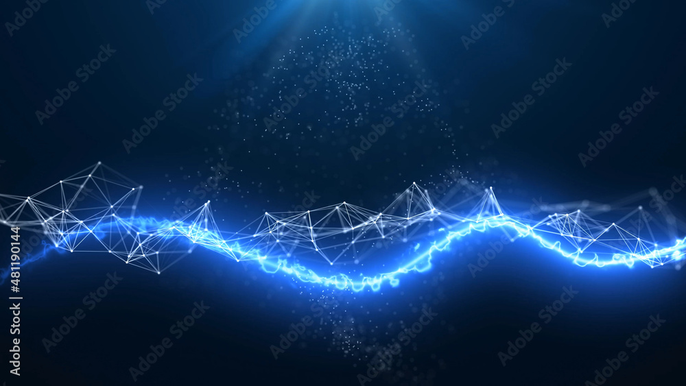 Poster blue abstract technology background. elegant lines and dots fantasy. depth of field settings. 3d ren