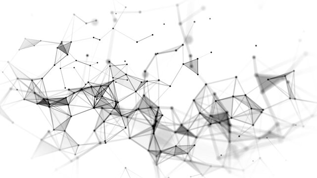 Black on white lines and dots abstract technology background. Depth of field settings. 3D rendering