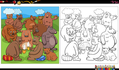 comic bears animal characters group coloring book page