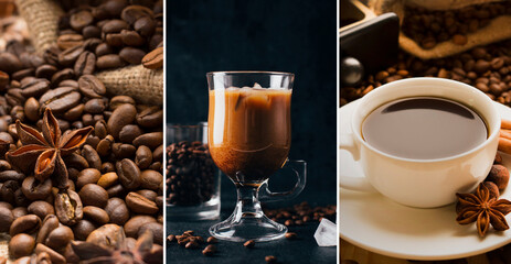collage of photos of coffee and coffee beans