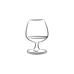 Glass of brandy or whiskey, cognac line art. Linear drawing of a glass with alcohol