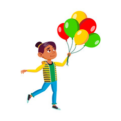 teen girl air balloon happy birthday. style female people vector illustration