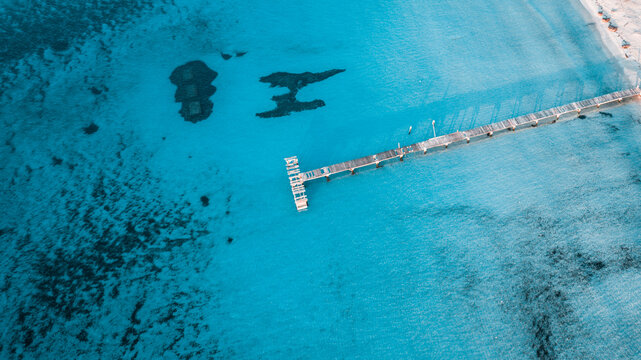 Drone Seaview, wooden road, blue water