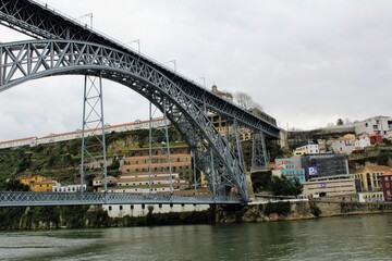 Fototapeta na wymiar Dom Louis I bridge over river Douro and Villa Nova de Gaia in the background, Portugal.