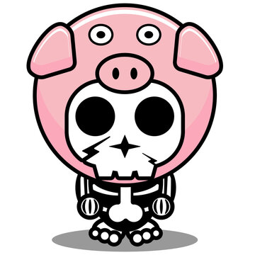 vector cartoon character mascot costume human skull cute animal pig