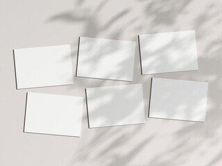 six horizontal cards mockup in boho, invitation mockup, greeting card on beige background, 3d render