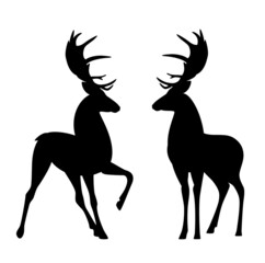 elegant standing deer with big antlers - black vector silhouette design set of majestic stag