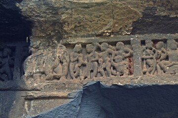 deep relief carving at lonad caves, maharashtra, india 