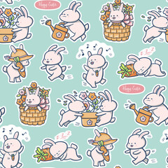 Seamless pattern with funny cartoon Bunnies.